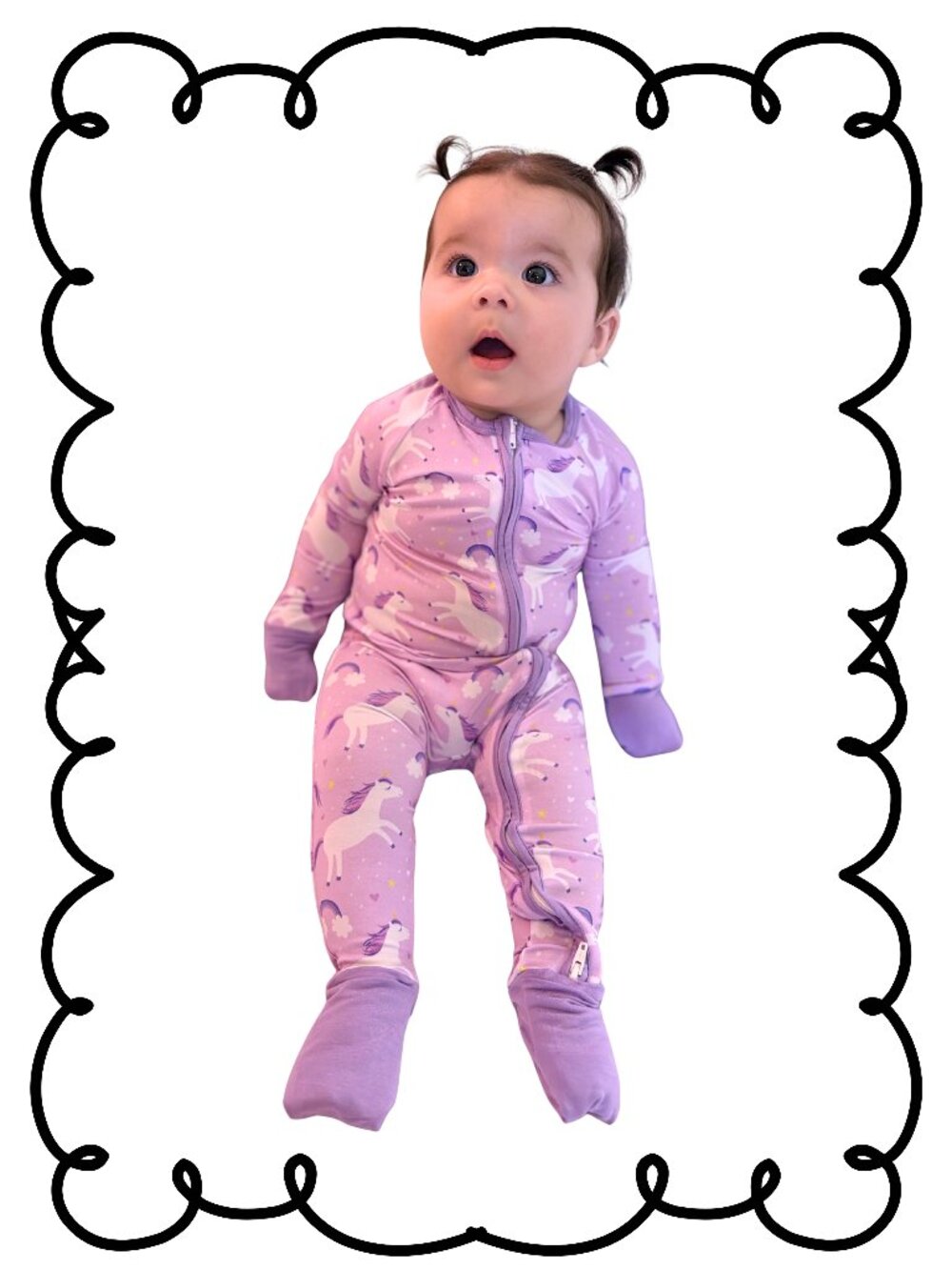 Lavender Unicorn Rainbow Zip Up Pajamas Bamboo Baby Romper Footies